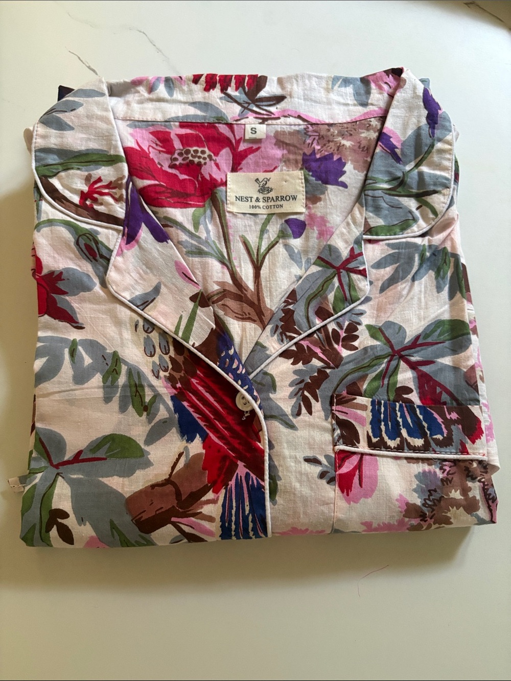 Floral Cotton Pajama Set-White Floral Small